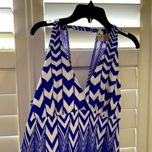 Striking royal blue and white geometric V-neck  Maxi dress.
